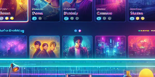 A modern digital media player interface displaying adult video thumbnails in a cozy, dimly-lit room.