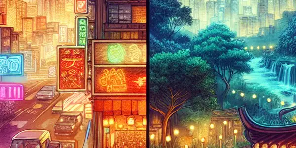 A split scene showcasing vibrant Tokyo streets and intimate Seoul settings, highlighting the allure of Japanese and Korean adult films.